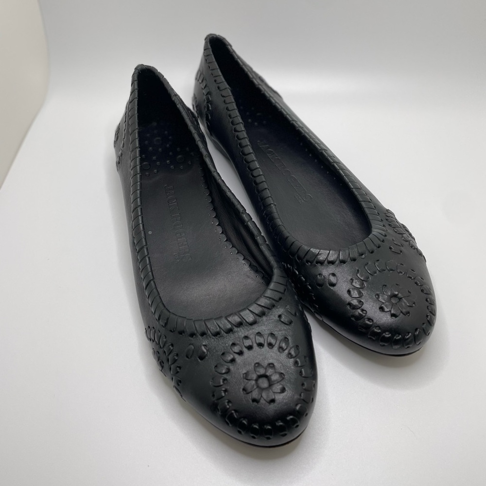 Jack Rogers | Navajo Ballet Flat | Whipstitched Black Leather | Size 7.5 M